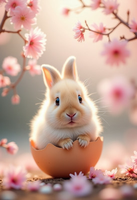 Cute bunny in a flower surrounded setting
