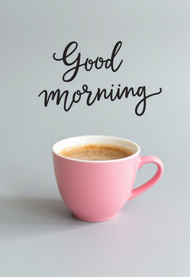 Enjoying a cozy morning with coffee in a pink cup