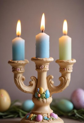 Colorful candles illuminate easter decorations beautifully