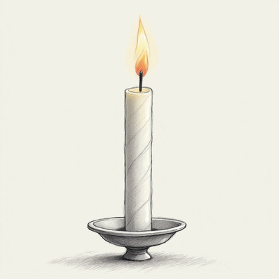 Candle burning brightly in a simple holder