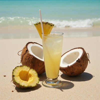 Tropical coconut-pineapple beach drink