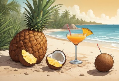 Refreshing tropical drinks on a sunny beach getaway