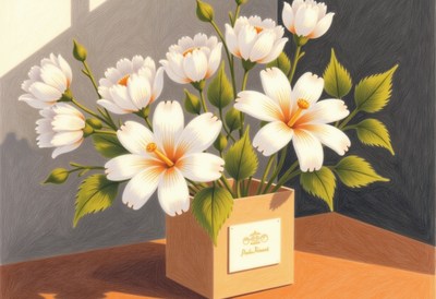 Beautiful white flowers in a simple vase on a table