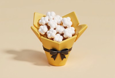 Decorative popcorn bouquet in a yellow container