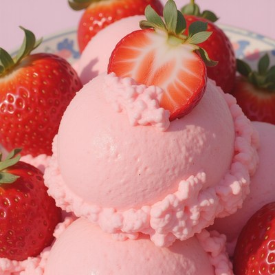 Delicious pink strawberry dessert served on a vibrant plate