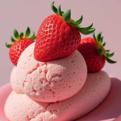 Strawberry ice cream topped with fresh berries