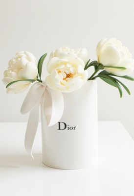 Elegant white flowers in a stylish vase with ribbon