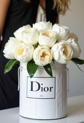 Elegant white tulips in a decorative container