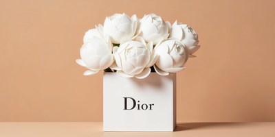 Elegant floral arrangement in a stylish box on display