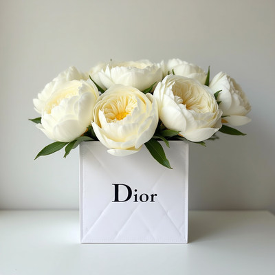 Elegant white peony arrangement in decorative box