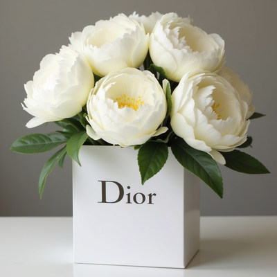 Elegant white peony bouquet in stylish vase arrangement