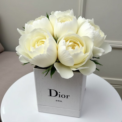 Elegant white flowers arranged in stylish box