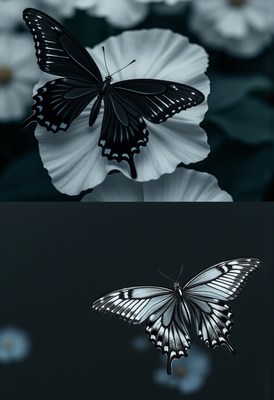 Butterflies resting on white flowers in a garden
