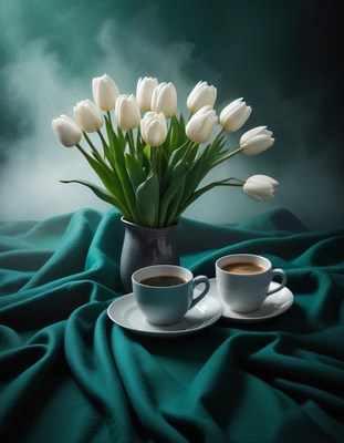 Coffee and tulips create a calming moment indoors