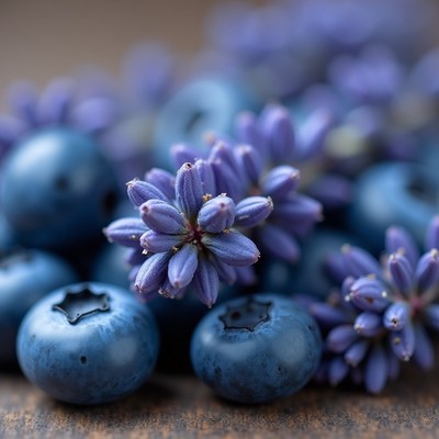 Blueberries and lavender flowers beautifully arranged