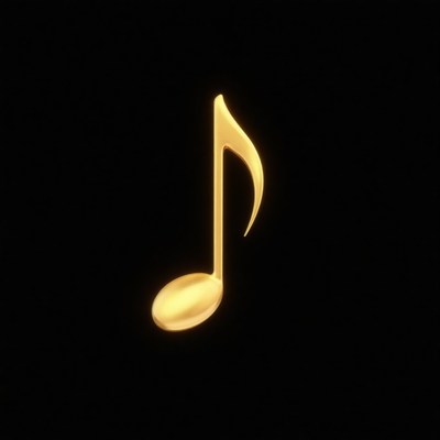 Golden music note against black background