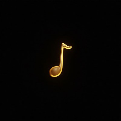 Musical note glowing brightly in the dark background