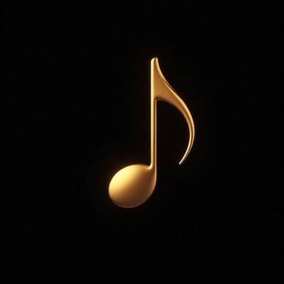 Golden musical note glowing against a dark background