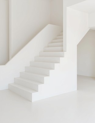 Minimalist white staircase in a modern interior space
