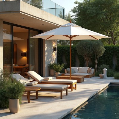 Relaxing poolside lounge area in modern home