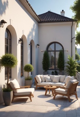 Comfortable outdoor lounge area with stylish furniture