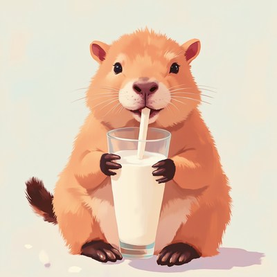 Wombat enjoying a glass of milk in a bright setting