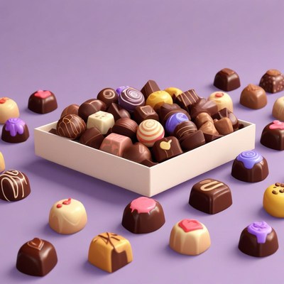 Colorful chocolates on a purple backdrop