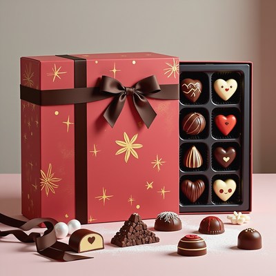 Delicious assorted chocolates presented in a festive box