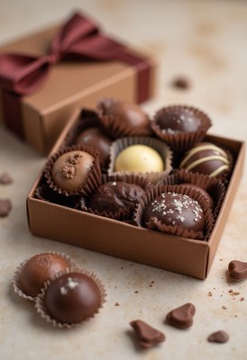 Delicious assortment of handmade chocolates in a box