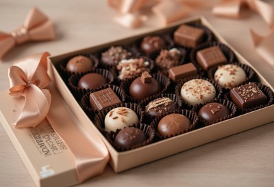 Delicious assortment of handmade chocolates in a box