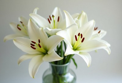 Beautiful white lilies in a simple glass vase