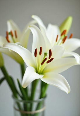 White lilies in a glass vase create a serene display