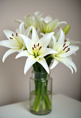 Beautiful white lilies in a glass vase