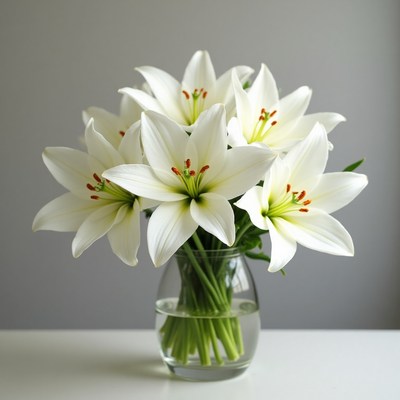 Fresh white lilies arranged elegantly in a glass vase