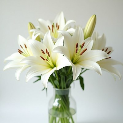 Beautiful white lilies arranged in a clear vase