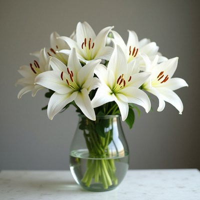 Beautiful white lilies arranged in a glass vase