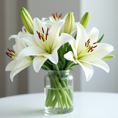 Fresh white lilies in a vase brighten up the room