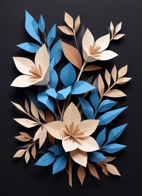 Beautiful paper flowers in blue and beige arrangement