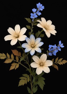 Beautiful arrangement of flowers against a black backdrop