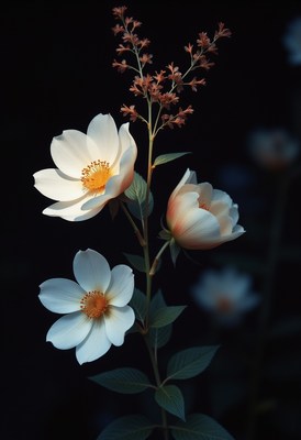 Beautiful white flowers blooming in soft light