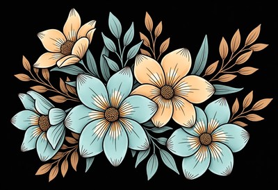 Beautiful floral arrangement with blue and peach flowers