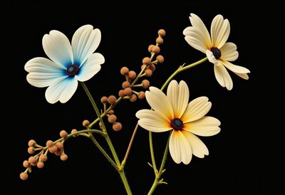 Flowers in delicate arrangement against dark background