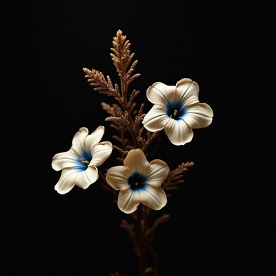 Elegant flowers with blue centers against dark background