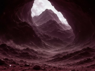 Mystical cave amid rugged mountains