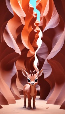 Cute deer character in colorful canyon environment