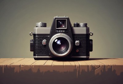 Vintage camera on wooden surface with soft lighting