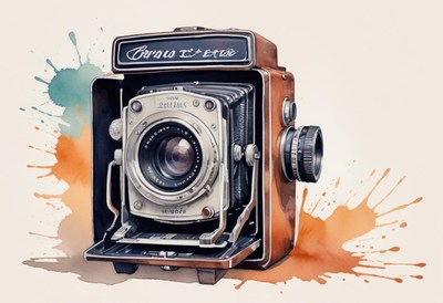 Vintage camera on a colorful background with splashes