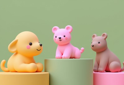 Cute animal figurines in playful colors on display