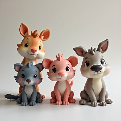 Colorful cartoon animal figures in playful poses