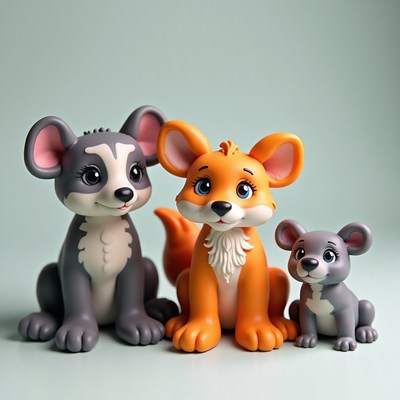 Colorful cartoon animal figures in friendly pose